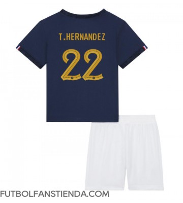 Francia Theo Hernandez #22 Primera Equipación Niños Mundial 2022 Manga Corta (+ Pantalones cortos)